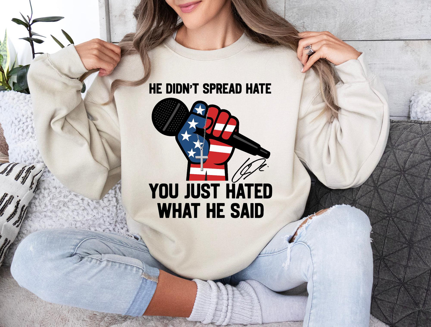 Free Speech Shirt He Didn'T Spread Hate Tee, You Will Be Missed Charlie Kirk, Patriotic Bold Quote Top, Conservative Graphic Apparel