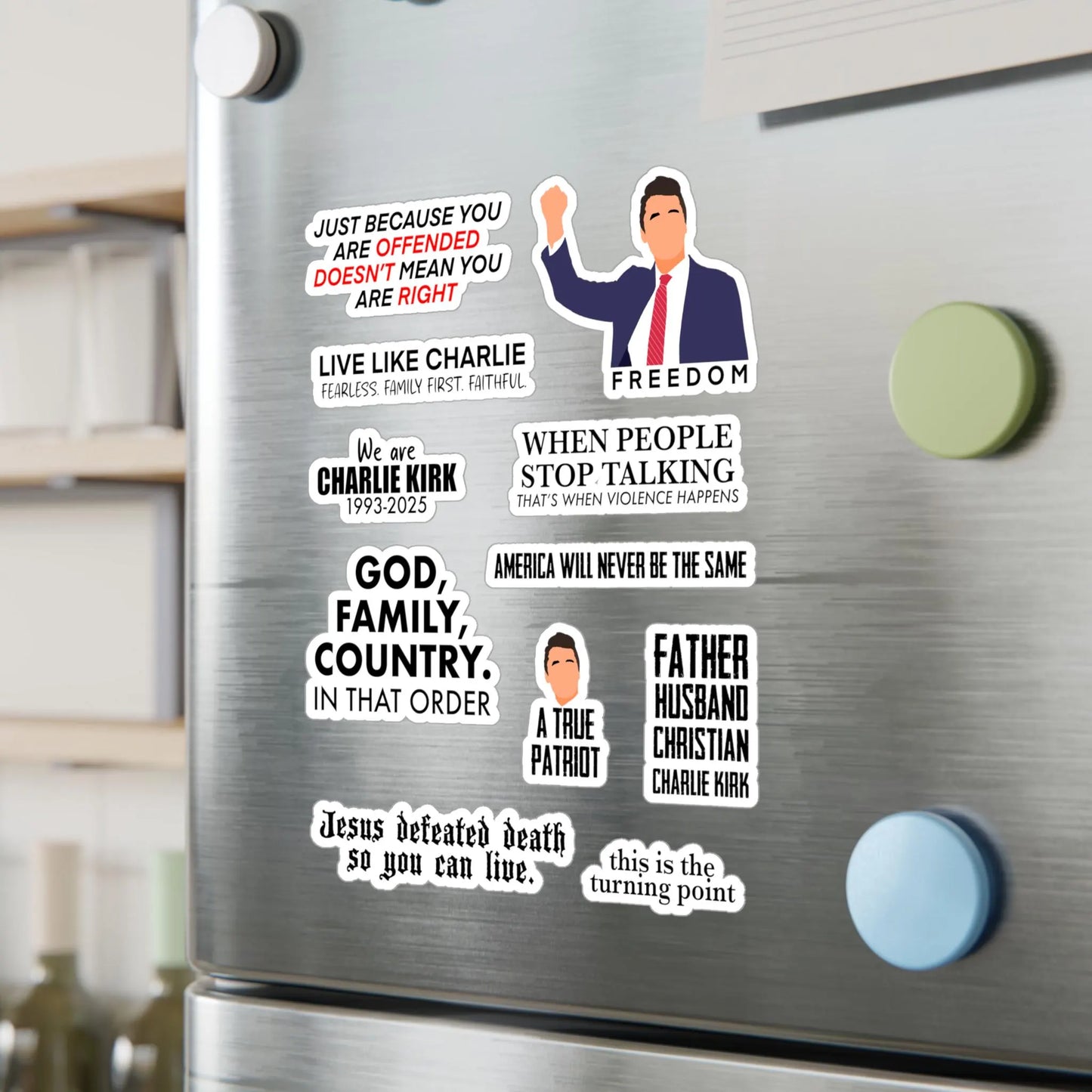 Charlie Kirk Quote Stickers: Fan Art Sticker Pack, Water Resistant