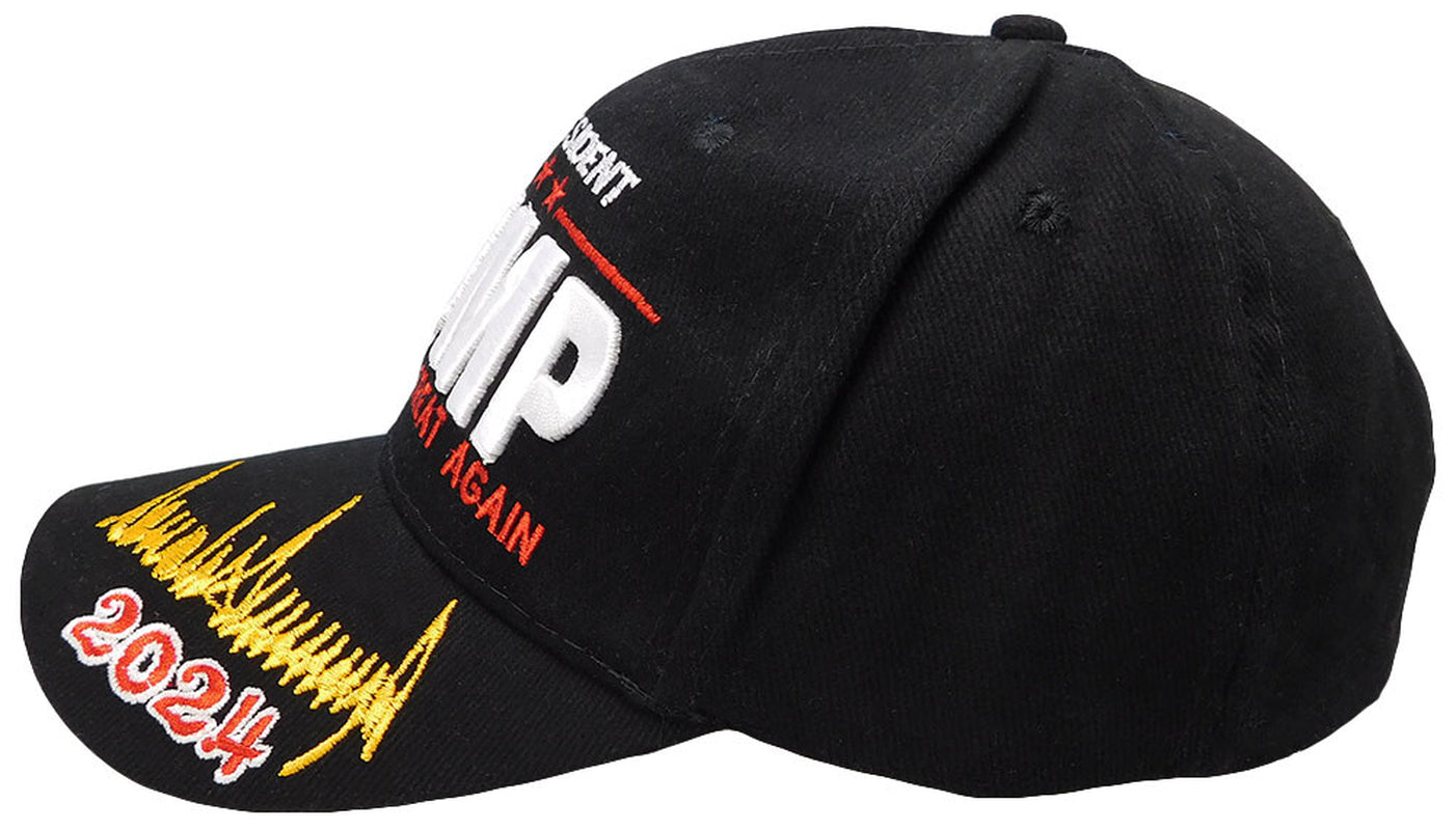 45Th President Trump MAGA Signature 2024 Black Cotton Embroidered Cap Hat