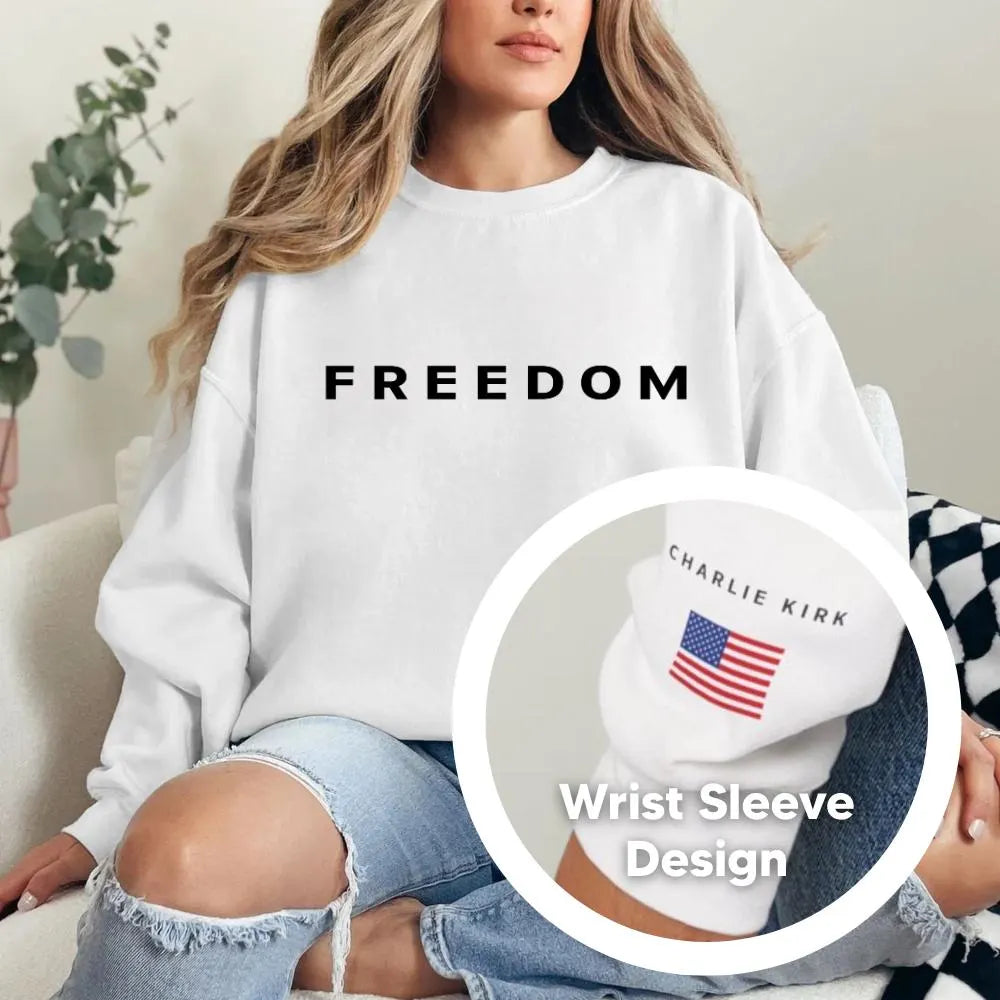 Sleeve Design Charlie Kirk Freedom Sweatshirt, Freedom Sweatshirt, Charlie Kirk Sweatshirt, Turning Point, Charlie Kirk, Crewneck Hoodie