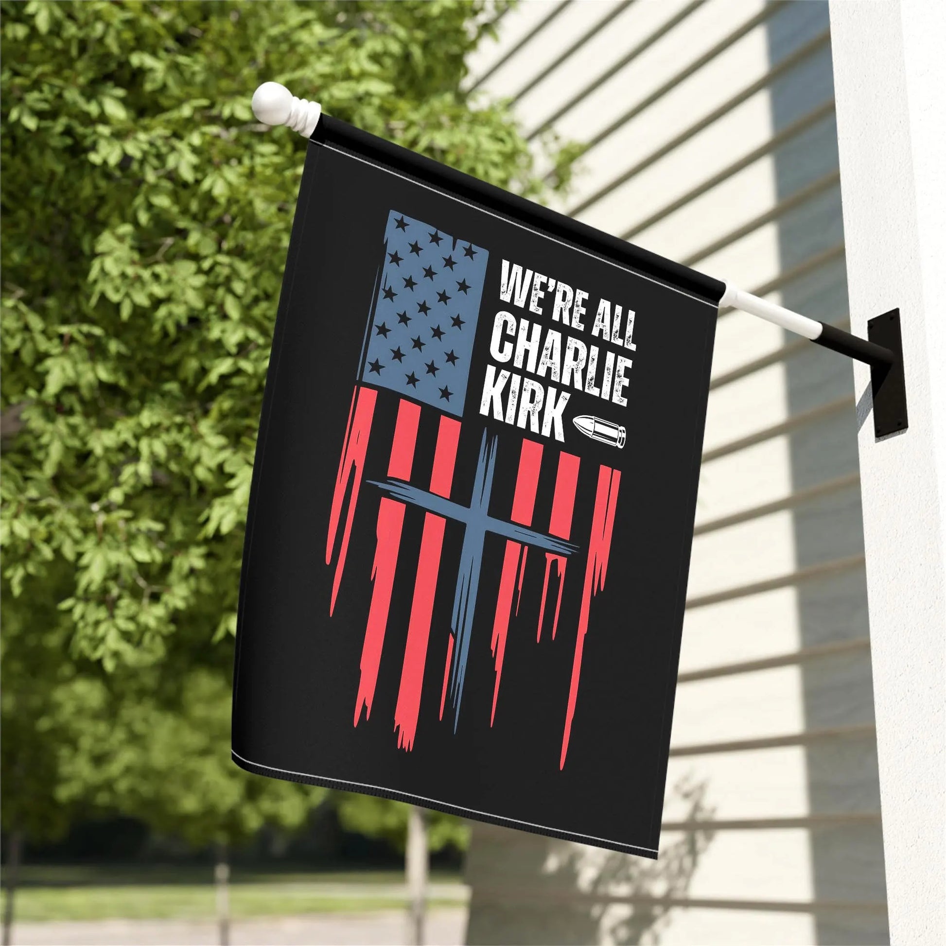 We All Charlie Kirk Flag, Two-Sided American Flag Cross Outdoor Banner, Patriot Charlie Kirk Tribute Garden Sign