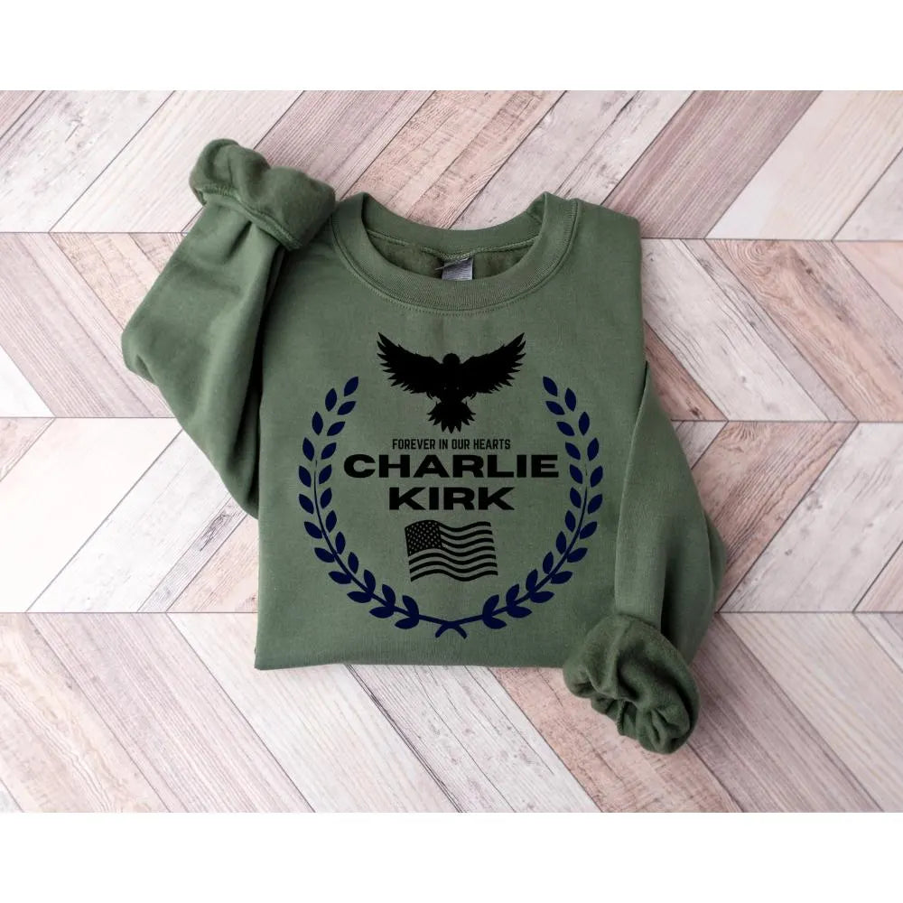 Charlie Kirk Memorial Shirt | RIP Tribute Sweatshirt and Hoodie – Forever in Our Hearts Eagle American Flag Tee - Justice for Charlie Kirk