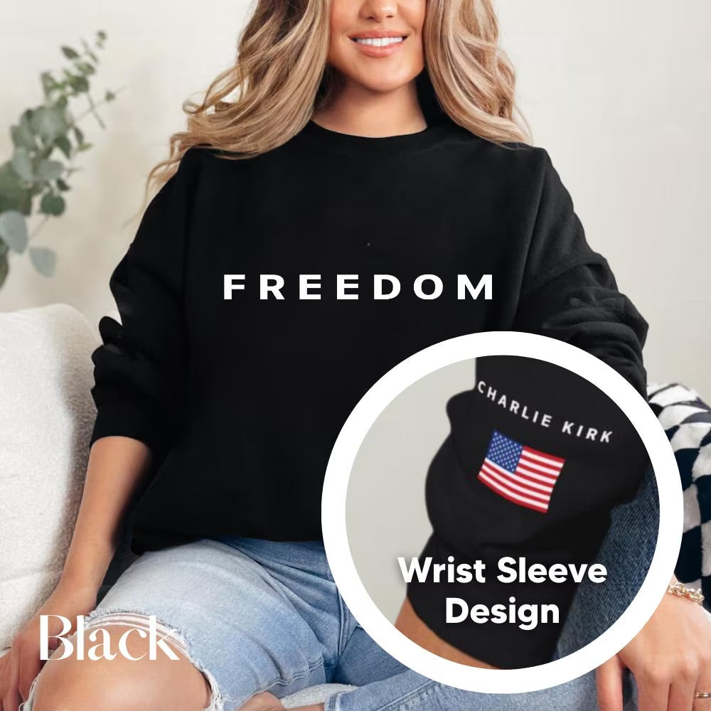 Sleeve Design Charlie Kirk Freedom Sweatshirt, Freedom Sweatshirt, Charlie Kirk Sweatshirt, Turning Point, Charlie Kirk, Crewneck Hoodie