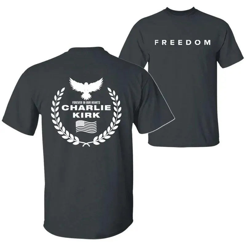 Freedom Charlie Kirk a True American Patriot Eagle Wreath “Forever in Our Hearts” T-Shirt, Prayers up for Charlie, Human Rights Shirt