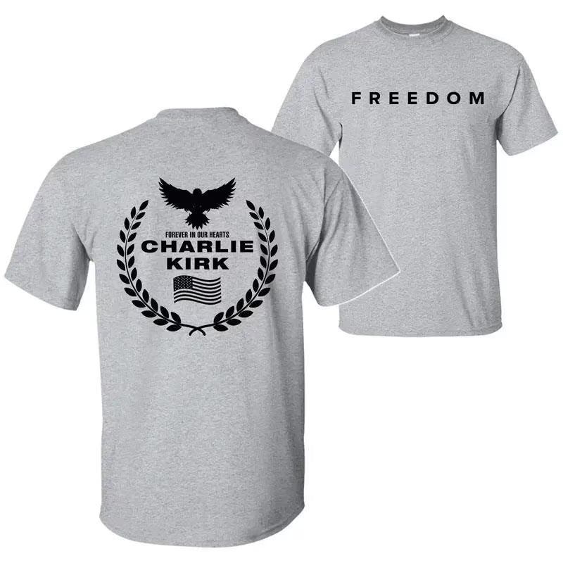 Freedom Charlie Kirk a True American Patriot Eagle Wreath “Forever in Our Hearts” T-Shirt, Prayers up for Charlie, Human Rights Shirt