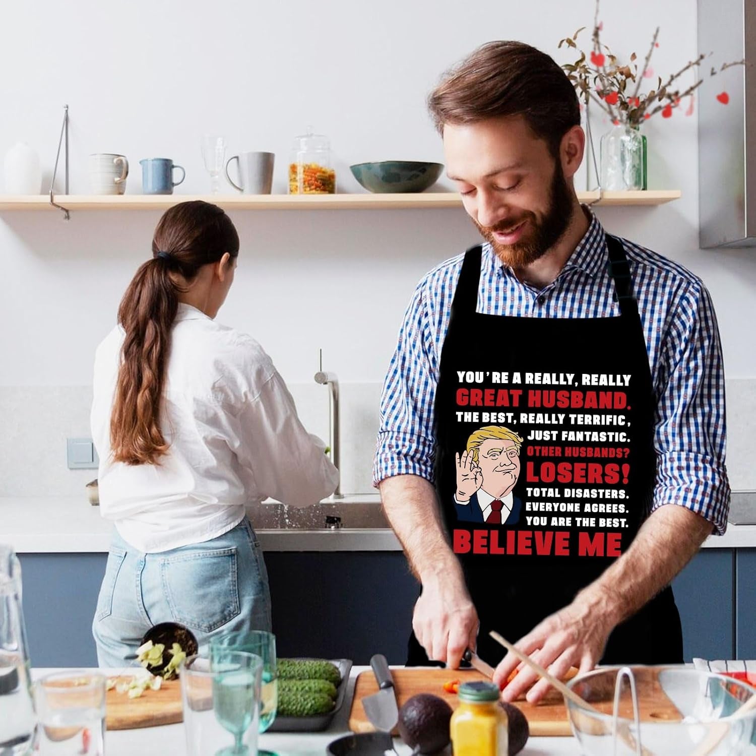 Funny Aprons for Men, Birthday Gifts for Husband from Wife, Anniversary Retirement Gift for Husband, Kitchen Apron for Cooking Grilling, Novelty Mens BBQ Gifts, Christmas White Elephant Gifts for Men