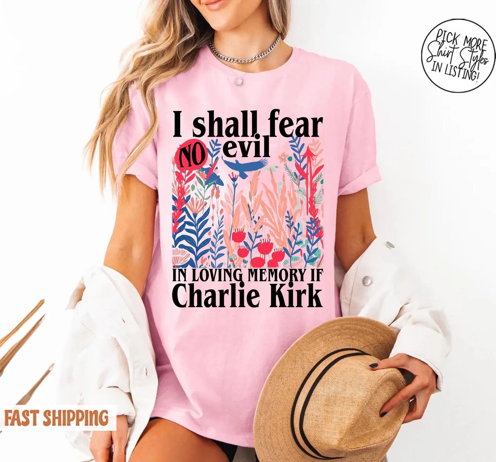 Charlie Kirk I Shall Fear No Evil Christian Shirt, Religious Charlie Kirkshirt, Charlie Kirk Memorial Shirt, Patriotic Christian Gift
