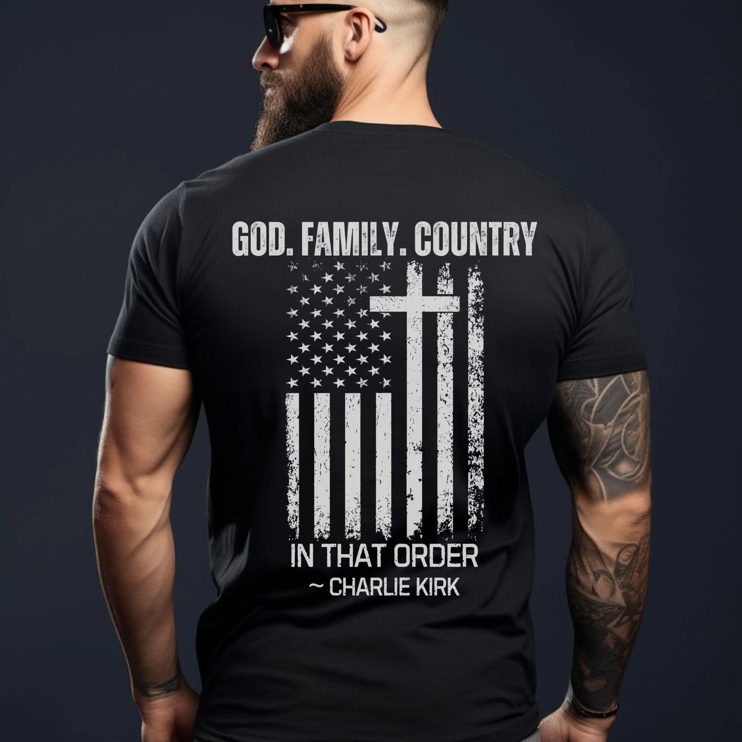God Family Country Shirt Charlie Kirk Remembrance Tee Christian Conservative Patriotic Faith Shirt USA Freedom Gift for Believers Supporters