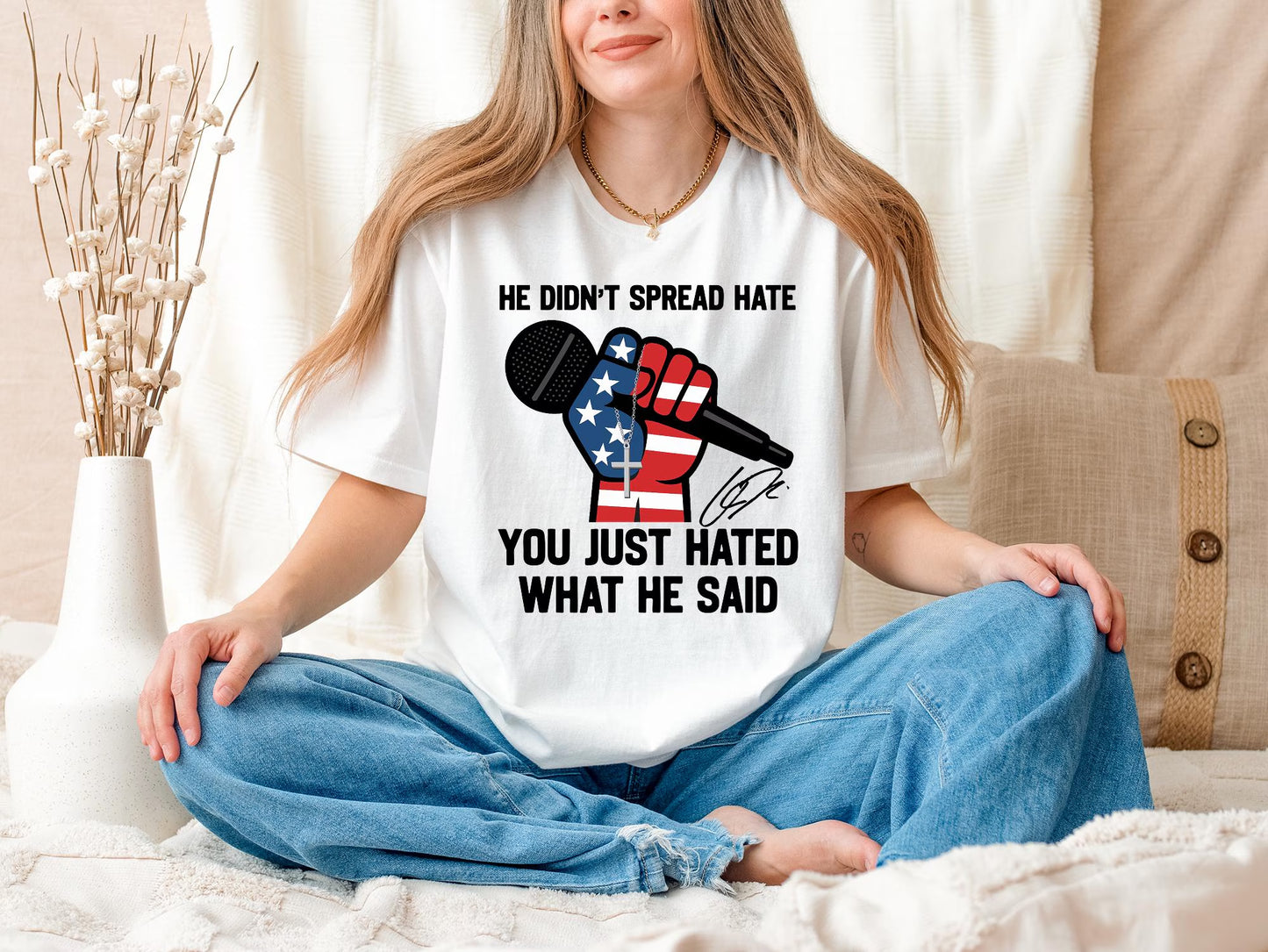 Free Speech Shirt He Didn'T Spread Hate Tee, You Will Be Missed Charlie Kirk, Patriotic Bold Quote Top, Conservative Graphic Apparel