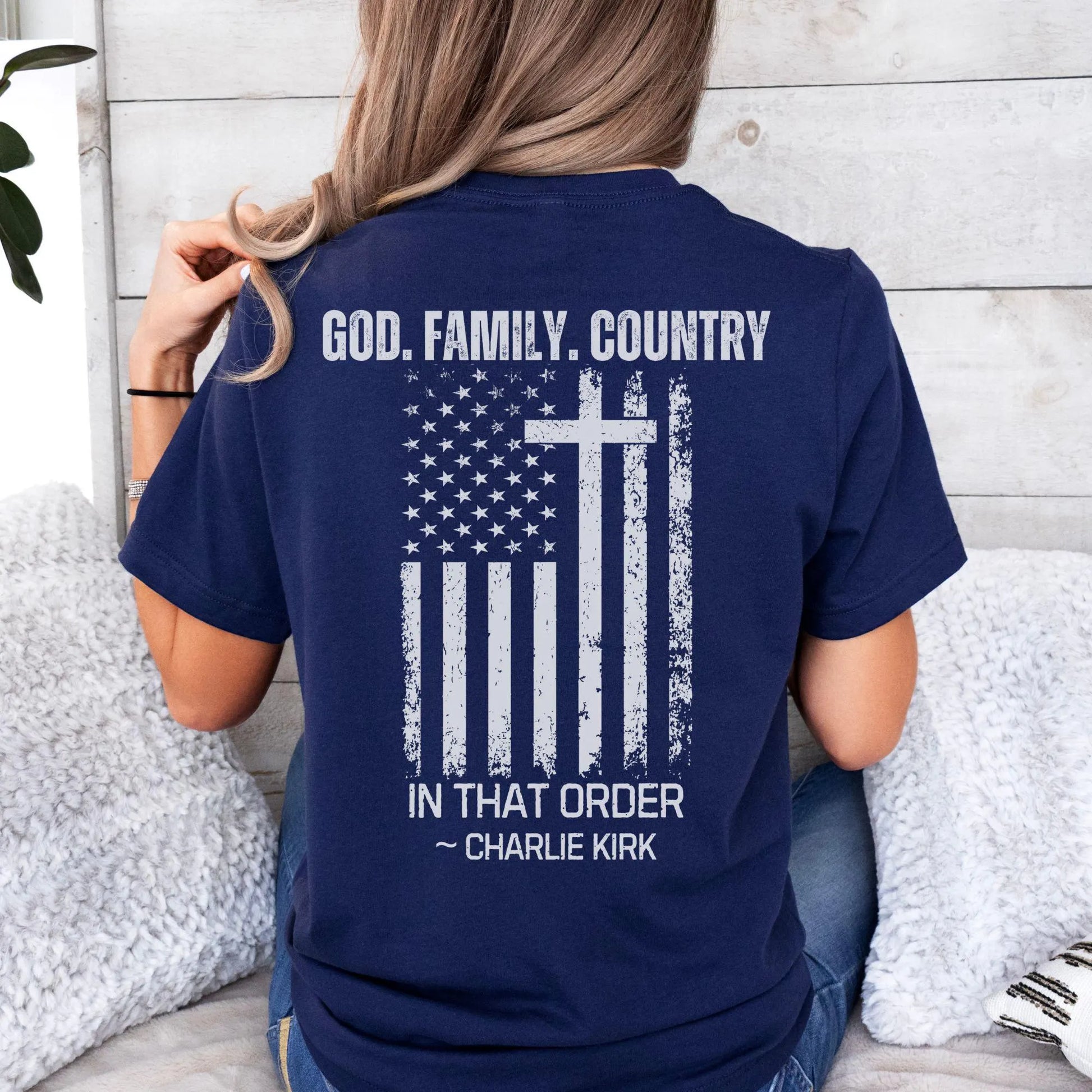 God Family Country Shirt Charlie Kirk Remembrance Tee Christian Conservative Patriotic Faith Shirt USA Freedom Gift for Believers Supporters