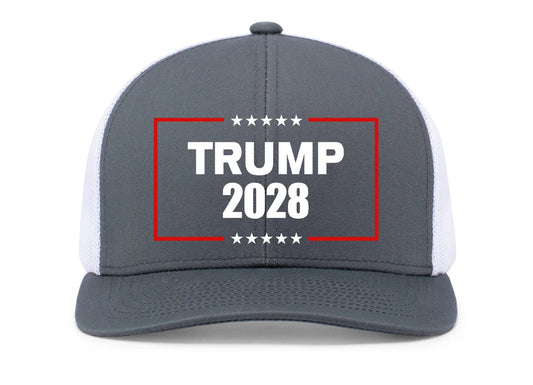 Patriot Pride Men'S Trump 2028 Stars Embroidered Snapback Trucker Hat - Mesh Back Design, Graphite/White