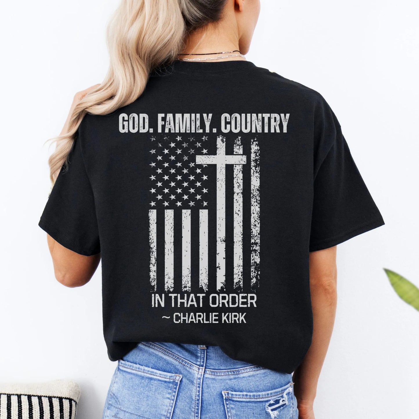 God Family Country Shirt Charlie Kirk Remembrance Tee Christian Conservative Patriotic Faith Shirt USA Freedom Gift for Believers Supporters