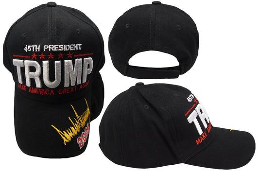 45Th President Trump MAGA Signature 2024 Black Cotton Embroidered Cap Hat