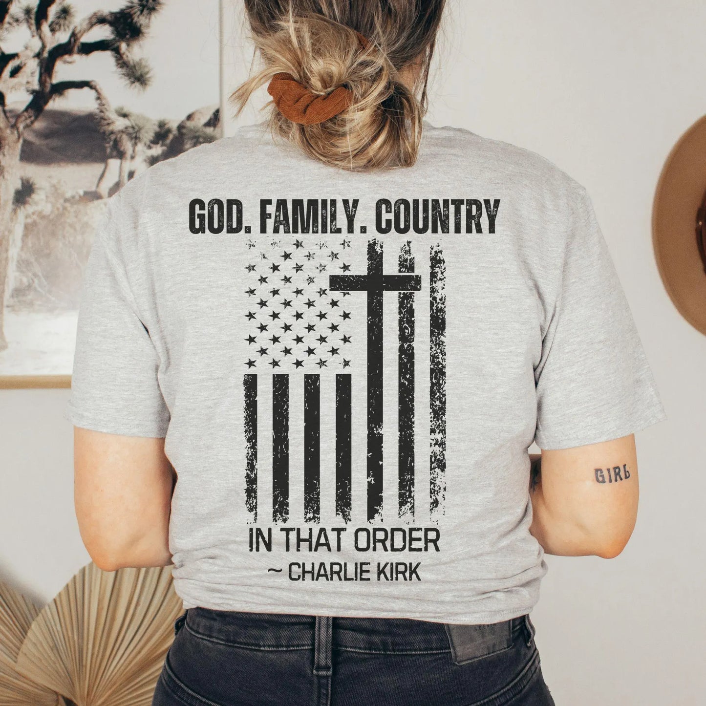 God Family Country Shirt Charlie Kirk Remembrance Tee Christian Conservative Patriotic Faith Shirt USA Freedom Gift for Believers Supporters