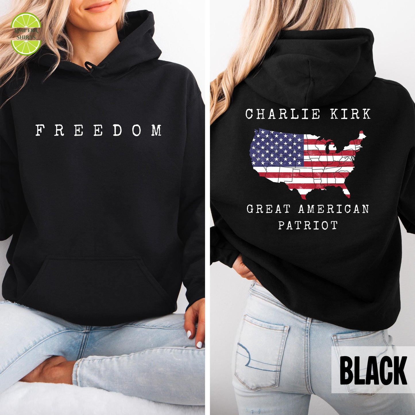 Great Amreican Patriot Charlie Kirk Freedom Hoodie, Sweatshirt, T-Shirt: Front and Back Design