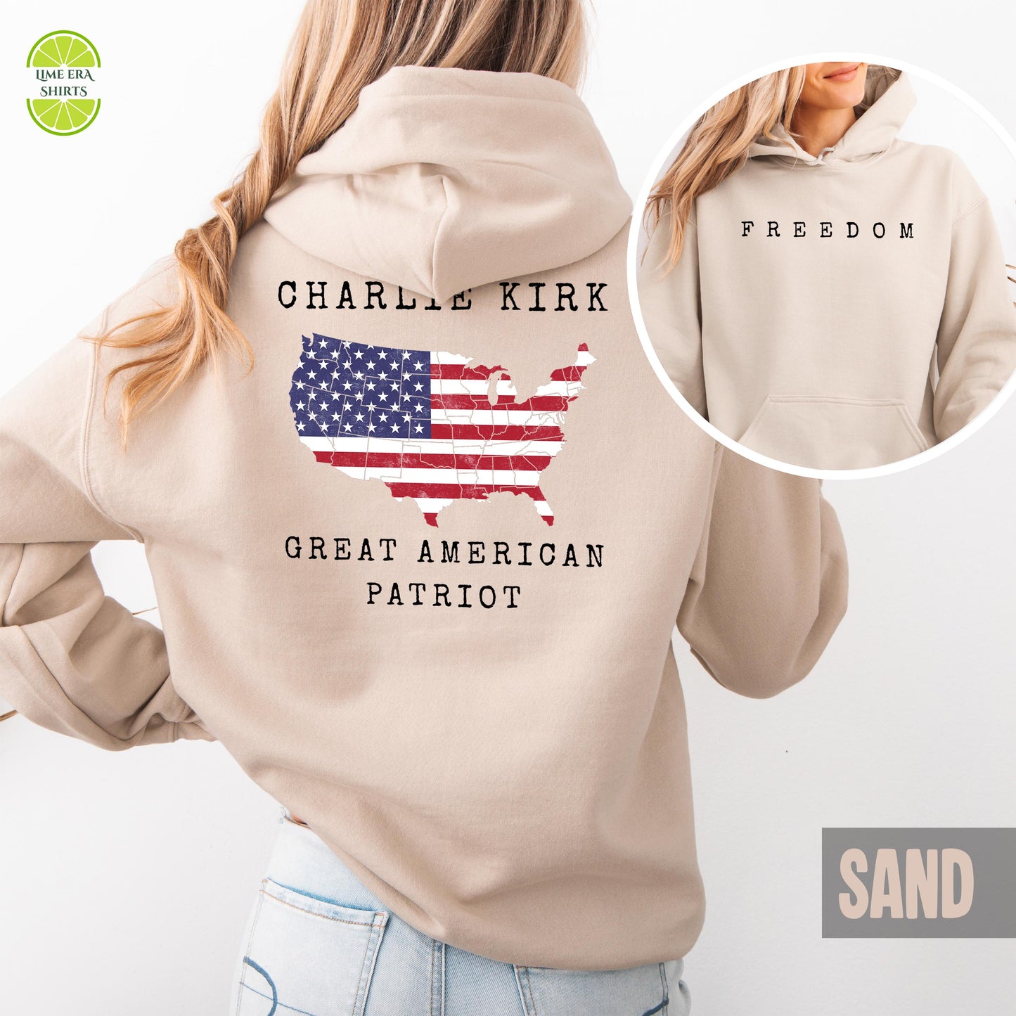 Great Amreican Patriot Charlie Kirk Freedom Hoodie, Sweatshirt, T-Shirt: Front and Back Design