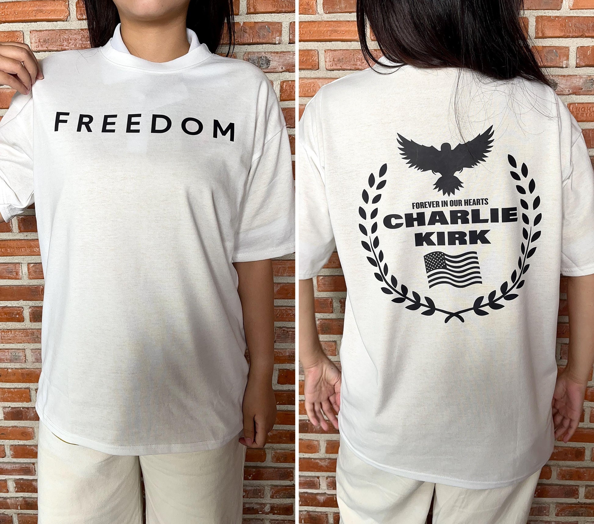 Freedom Charlie Kirk a True American Patriot Eagle Wreath “Forever in Our Hearts” T-Shirt, Prayers up for Charlie, Human Rights Shirt