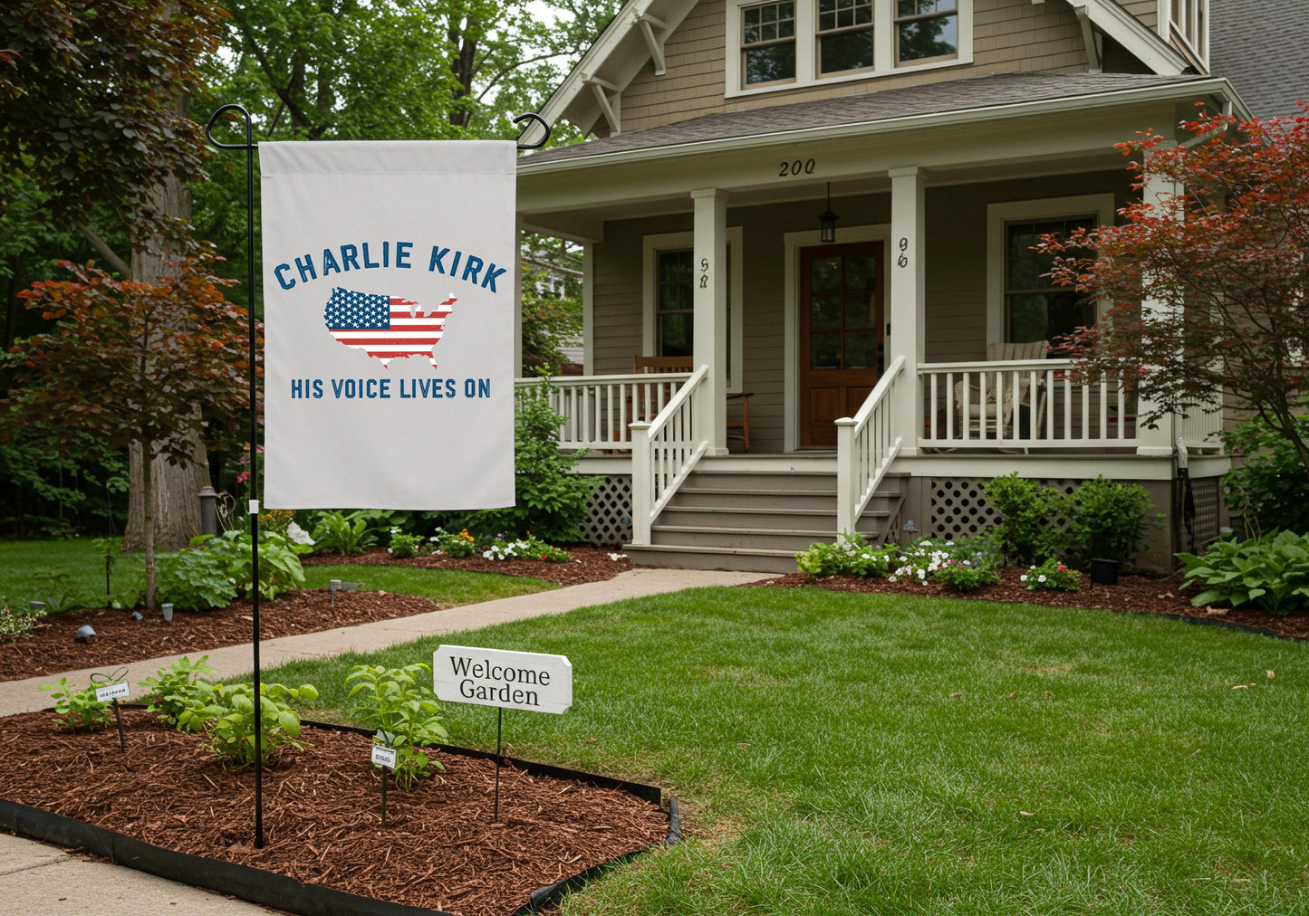 Charlie Kirk Tribute Garden Flag, Trump Supporter Garden Decor, Front Porch Patriotic Outdoor Decor Gift, Trump Vance Garden Yard Flag Sign