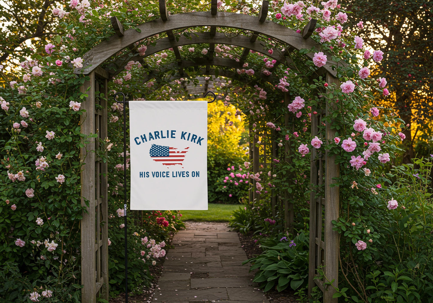 Charlie Kirk Tribute Garden Flag, Trump Supporter Garden Decor, Front Porch Patriotic Outdoor Decor Gift, Trump Vance Garden Yard Flag Sign